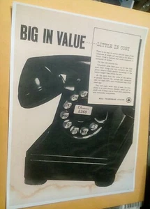 c1940 Bell Telephone System Black Rotary Phone Advertising Poster - Picture 1 of 2