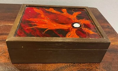 Great Decorative Box Enamel & Wood Design Mid Century Modern - Image 1 of 4