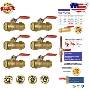 Copper Push-to-Connect Ball Valve 6 Pack, 3/4" Quick-Connect Plumbing Fitting - Picture 1 of 8