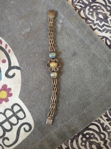 925 Sterling Silver and Fire Opal Art Glass Bracelet, Hechoen, Mexico, Vintage - Picture 1 of 9