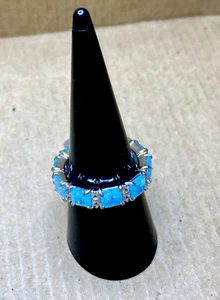 Bomb Party Ring Size 8 "Uptown Glamour" LC Aquamarine Ice Crystal RG46343 - Picture 1 of 6