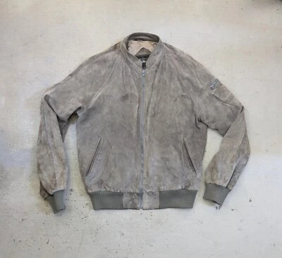 Chaqueta de Gamuza Sak's Fifth Avenue De Colección Gris Gamuza Hombres 42 Cremallera Cuero Foto 1 de 4