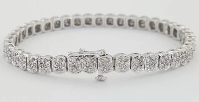 Round Diamond Cluster Tennis Bracelet 7.25" 2 ct 14K White Gold Retail $3K - Image 1 of 4