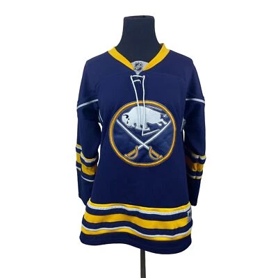 Camiseta deportiva Reebok Buffalo Sabres juvenil para niño azul marino y amarillo de la NHL talla L-XL Foto 1 de 4