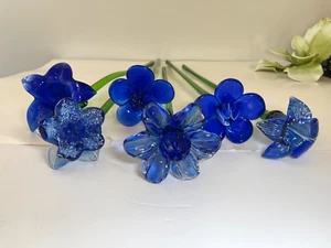 6er Set - 19" langer Stiel blaue Glasblume - Murano Stil mundgeblasenes Glas #BL-6 - Bild 1 von 23