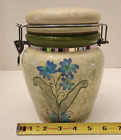 OGGI Ceramic Canister Green with Blue Flowers Latch Top
