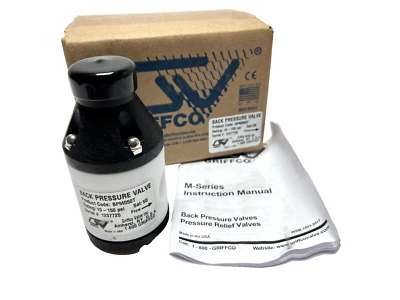 GRIFFCO BPM050-T BACK PRESSURE VALVE .50" PTFE 2-PORT-180 15GPM 150PSI NoPrime