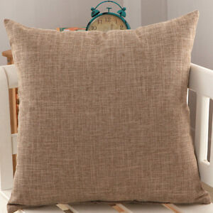 Classic Plain Color Throw Cushion Cover Home Sofa Linen Cotton Pillow Case New