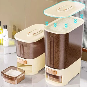 Portable Plastic Cereal Dispenser Storage Box Kitchen Food Grain Rice Container - Picture 1 of 14