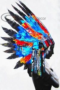 Framed Canvas print American Indian Blue feather Chief Street Art painting - Picture 1 of 3