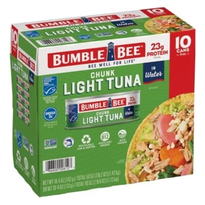 Bumble Bee Chunk Light Canned Tuna in Water, 5 oz, 10 Count - Picture 1 of 8