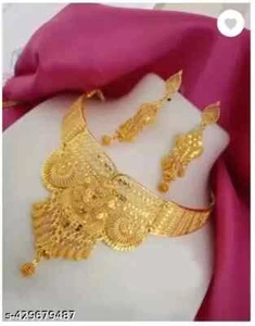 Indian Bollywood Gold Plated Kundan Choker Bridal Necklace Earrings Jewelry Set - Picture 1 of 5