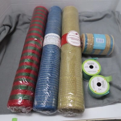 Paquete Surtido de Malla Decorativa y Cinta, Dorado, Rojo/Verde, Azul y más Foto 1 de 4