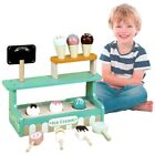 Kids Pretend Play Wooden Ice-Cream Parlor Set with Transparent Display Toy Gift