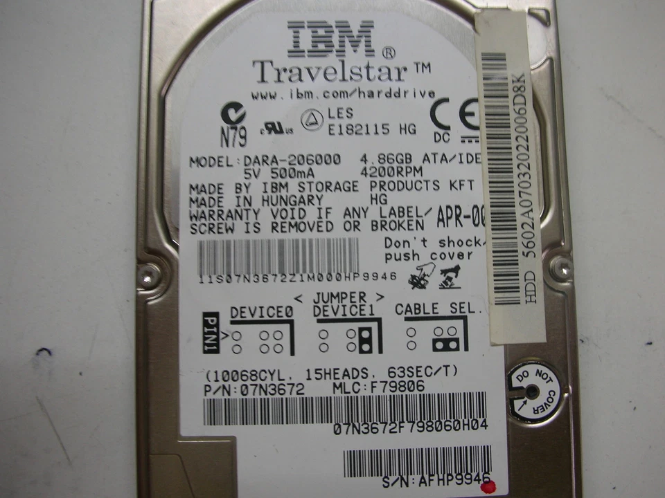 IBM Travelstar 4,86gb DARA-206000 320 36H5913 01 Hard Disk Drive 2,5 " Ide Pata - Image 1 of 1