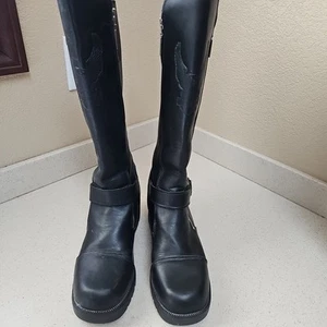 Vintage Harley-Davidson Tall Riding Boots Eagle Logo Black Leather Women’s 10 - Picture 1 of 15
