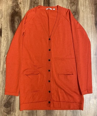 Кардиган женский Uniqlo шерстяная кашемировая смесь M красный на пуговицах передний карман легкий - Изображение 1 из 4