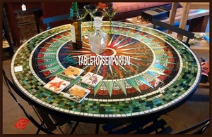 72" Decorative Gemstone Marble Top Dining Table Malachite Inlay Work Home Decor - Bild 1 von 8