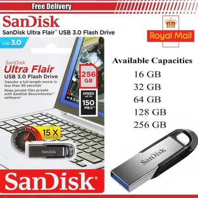 SanDisk Ultra Flair 16GB 32GB 64GB 128GB 256GB USB 3.0 Flash Drive Memory Stick - Image 1 of 4