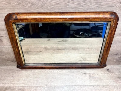 Vintage Walnut Overmantle Mirror Wooden Framed Rectangular Home Decor - Image 1 of 4