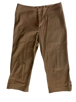 Pantalones capri Nomadic Traders para mujer talla 10 marrón algodón dobladillo delantero plano botones Foto 1 de 4