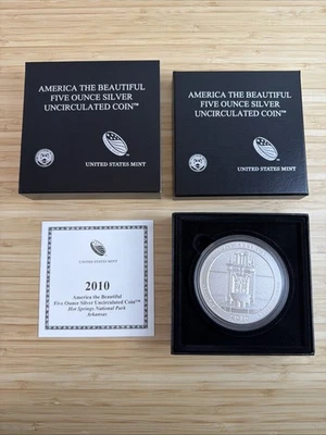 America the Beautiful Five Ounce Silver Quarter Coin Hot Springs 2010 NP1 - Image 1 of 4