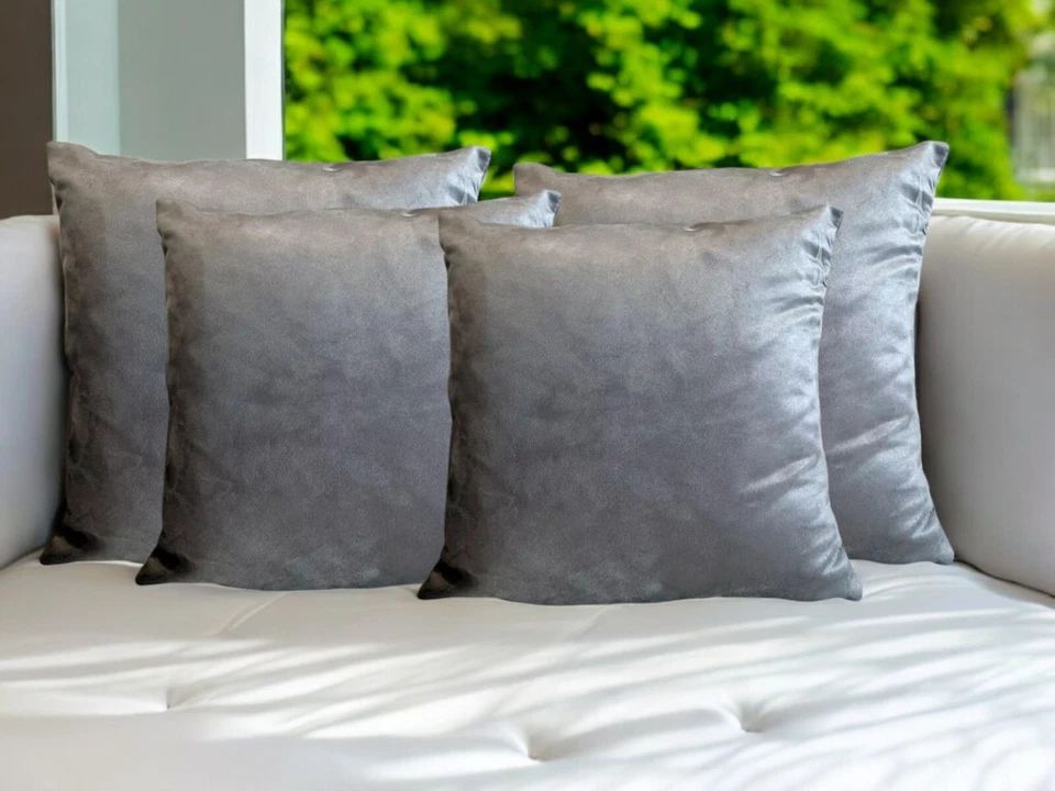 SET OF 4 PIGEON GREY Faux Suede Velour Cushion Covers 18x18" 45x45cm HOME - Image 1 of 4