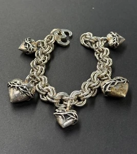 Vass Ludacer Sterling Silver Heart Charm Bracelet - Picture 1 of 11