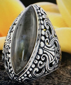 Bali Legacy 8.51 CTW Malagasy Labradorite Ring Size 5 In Sterling Silver 8.8 G - Picture 1 of 5