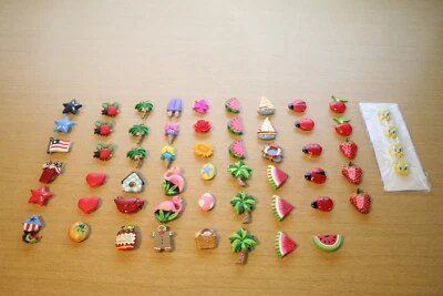 57 Button Covers Fruit, Trees, Easter, Tweety Bird, Ladybugs, Patriotic Flamingo - Image 1 of 4