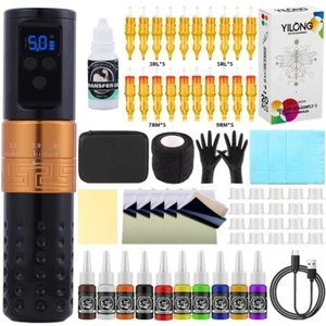 YILONG Tattoo Kit Complete Wireless Rotary Pen Machine with Power Supply Needles - Picture 1 of 8