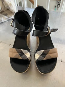 100% Authentic Burberry Wedge Women's Sandals 39.5/9.5 w/ Included Burberry Bag - Picture 1 of 6