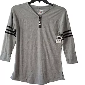 Poof New York Gray Shirt Stretch Street 3/4 Sleeves V-Neck Top NEW Womens Size S - Picture 1 of 6