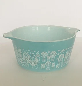 Pyrex Amish Butterprint 1 Quart Casserole Dish 473 Turquoise White No Lid VTG - Picture 1 of 8