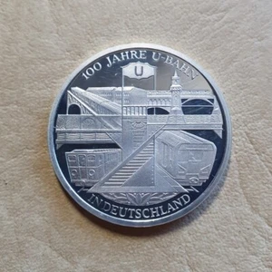 10 Euro Gedenkmünze 2002 D 100 Jahre U-Bahn 925 Silber Münze Polierte Platte - Bild 1 von 3