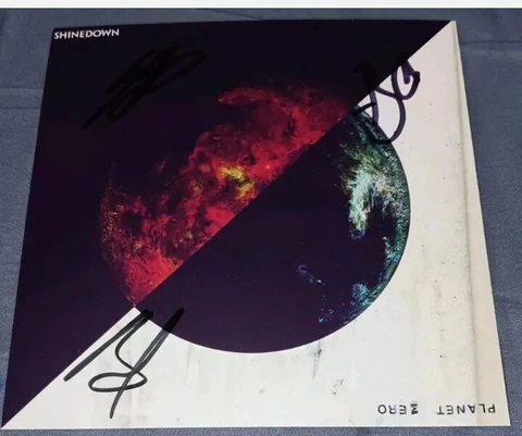 Shinedown 3 Band Members Signed Art Card Auto w/ Planet Zero CD Cover