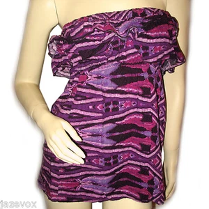 Vintage Y2K 90s Sleeveless Strapless Ruffle Tube Bandeau Top S Multicolor Purple - Picture 1 of 8