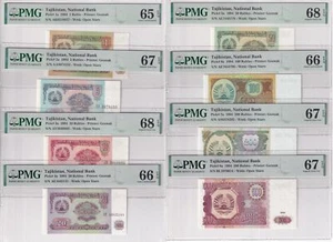 Tajikistan Set 8; 1 5 10-100-500 R.1994 P 1- 7 8 Superb Gem UNC PMG 65-67 68 EPQ - Picture 1 of 4