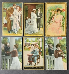 Antique 1910's Lot of 6 Postcards Victorian Sweethearts Romance Love Romantic - Picture 1 of 23