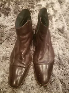 Florsheim Imperial Hombre Cuero Cremallera Botines Marrón Talla 13 (46) Hecho en Italia - Imagen 1 de 11