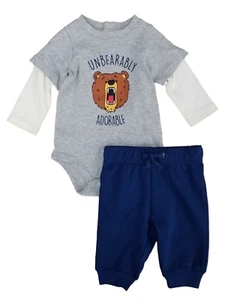 Infant Boys 2pc Baby Bear Outfit Gray Unbearably Cute Bodysuit & Pants Set 0-3m - Picture 1 of 1