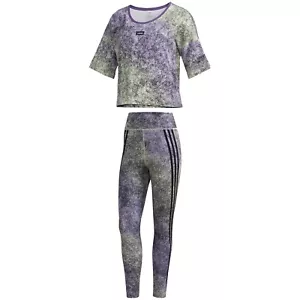 Adidas Moment SET Medium Cropped Tee & Tights Damen gelb lila FM6116/ FL9251 - Bild 1 von 10