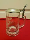 Vintage Glass/Pewter 95% Zinn Beer Stien By Domex With A Wheat Etched On Side