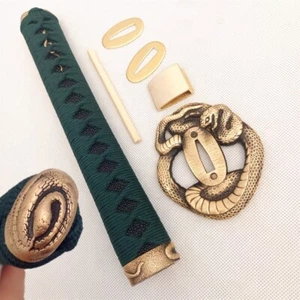 26cm Green Katana Handle Set Copper Brass Tsuba For Japanese Sword Snake Fitting - Picture 1 of 18