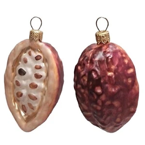 Cocoa Beans Polish Blown Glass Christmas Ornament Set of 2 Holiday Decorations - Picture 1 of 4