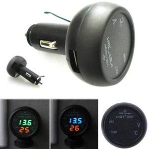 3in1 Digital Voltmeter Thermometer 12/24V Cigarette Lighter USB Car Charger UK - Picture 1 of 8
