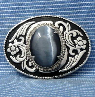 Cinturón Vaquero Occidental Clásico Hebilla Gris Iridiscente Montaje De Colección Años 80 EE. UU. .TWY723 Foto 1 de 4