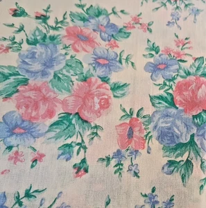 Fabric Traditions Pastel Floral Soft Pink Blue Green White 1992 Roses - Picture 1 of 3