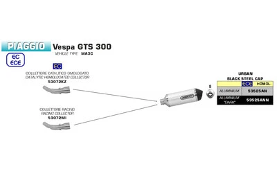 ARROW Auspuff Urban ESD Vespa GTS300 '17- Aluminium Vespa GTS300 MA3C