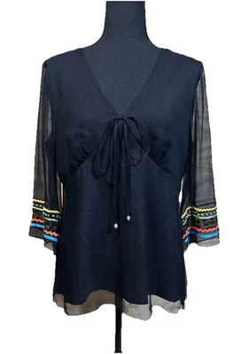 Top de hadas Spenser Jeremy para mujer de seda Y2K talla L negro caprichoso transparente Foto 1 de 4